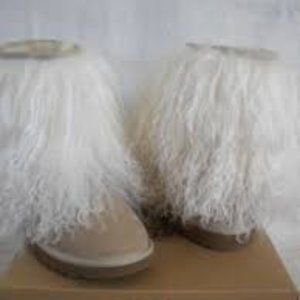 UGG MONGOLIAN SHEEPSKIN CUFF BOOTS SAND 7/38 RARE!